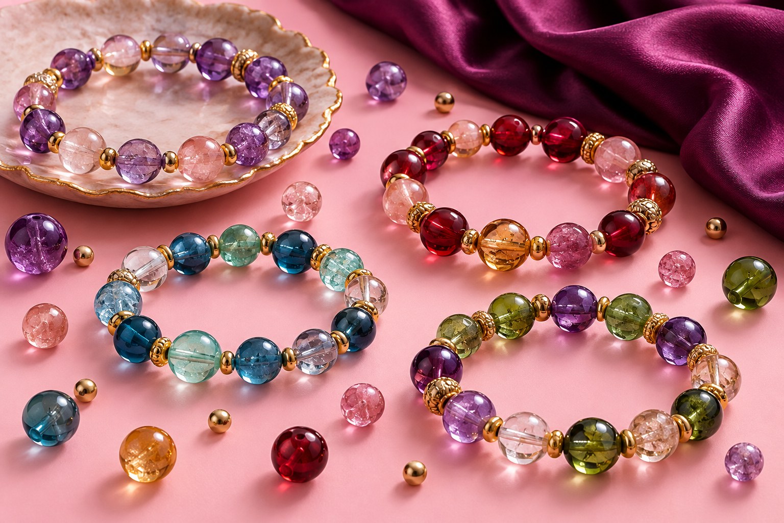 Colourful beads, gold details and bracelets